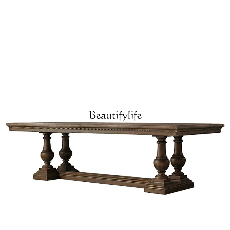 American all solid wood old dining table retro simple log European rectangular office conference table workbench
American all solid wood old dining table retro simple log European rectangular office conference table workbench