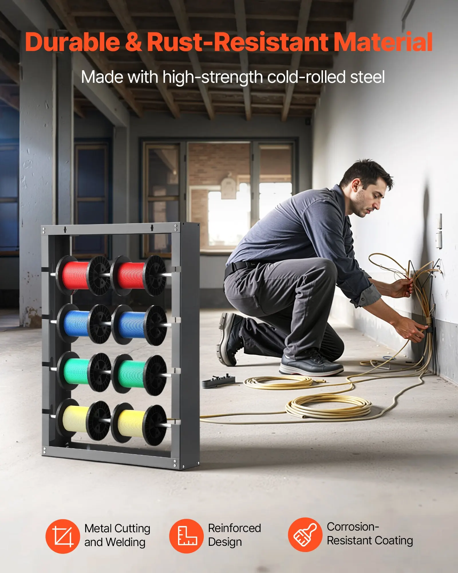 Wire Spool Rack 4 Adjustable Rods Spool Holder Wall Mounted 150 Lbs Capacity
Wire Spool Rack 4 Adjustable Rods Spool Holder Wall Mounted 150 Lbs Capacity