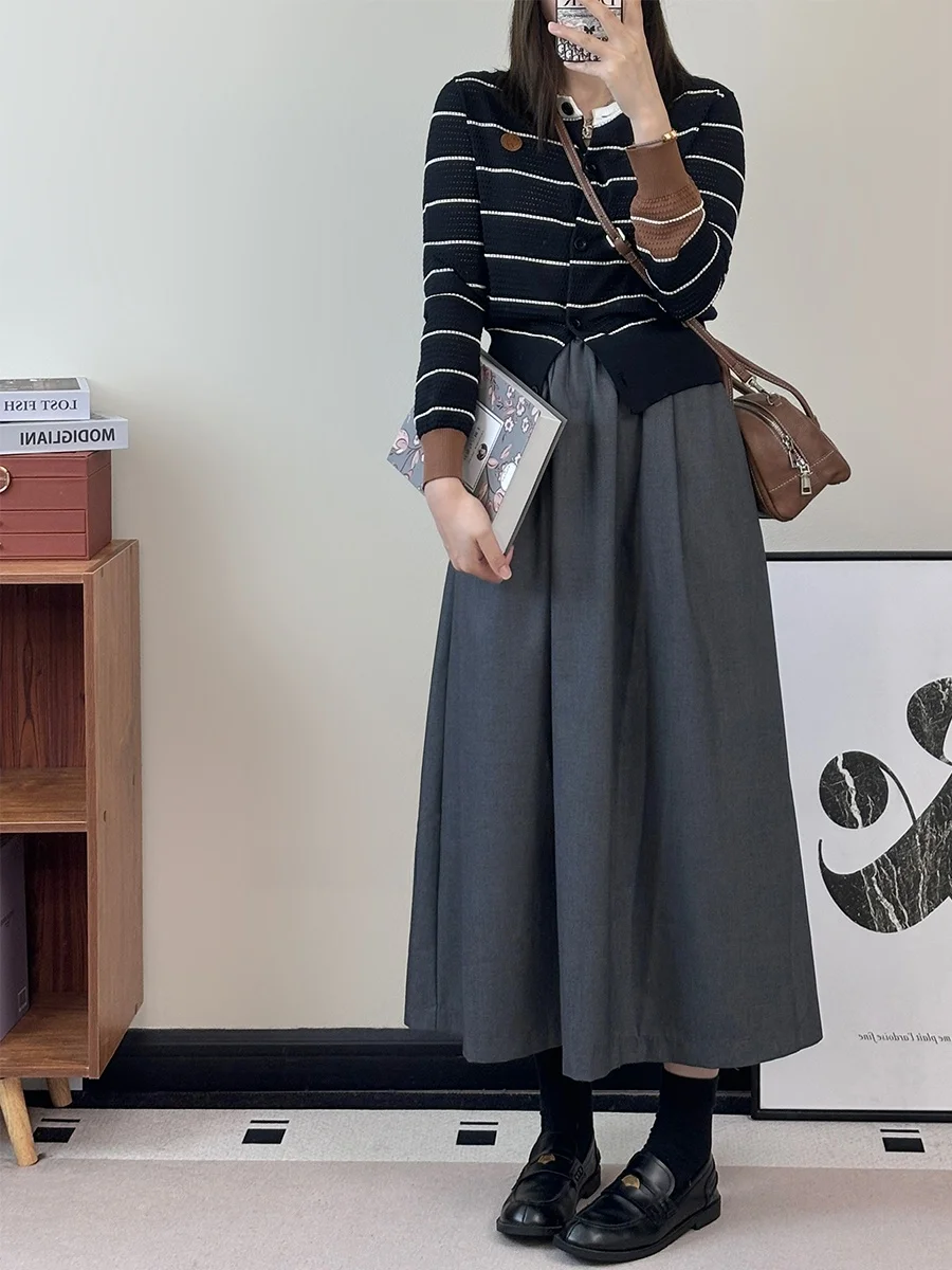 LUNUNG ey Woolen A-Line Skirt Women's Loose Fit Long Dring Sle Commute High Waist Simple Design Slimming Effect
LUNUNG ey Woolen A-Line Skirt Women's Loose Fit Long Dring Sle Commute High Waist Simple Design Slimming Effect