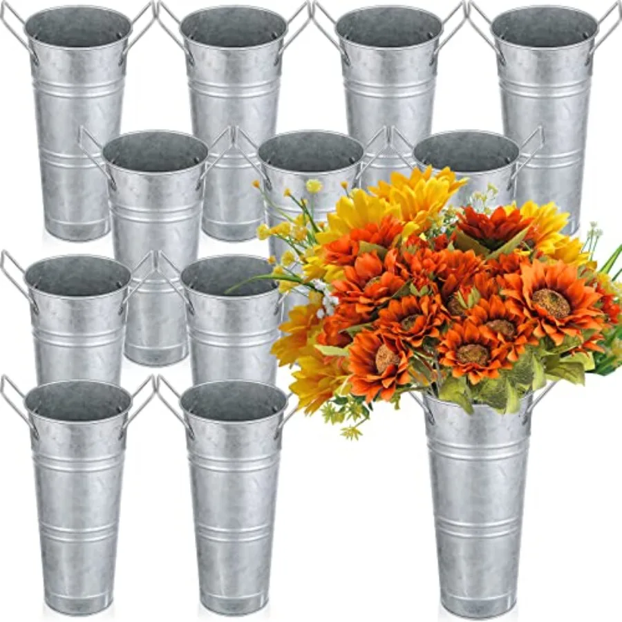 12 Pcs Galvanized Flower Bucket 9 Inch Metal Vase Farmhouse Rustic French Flower Bar Bucket with Handles for Home Floral Center
12 Pcs Galvanized Flower Bucket 9 Inch Metal Vase Farmhouse Rustic French Flower Bar Bucket with Handles for Home Floral Center