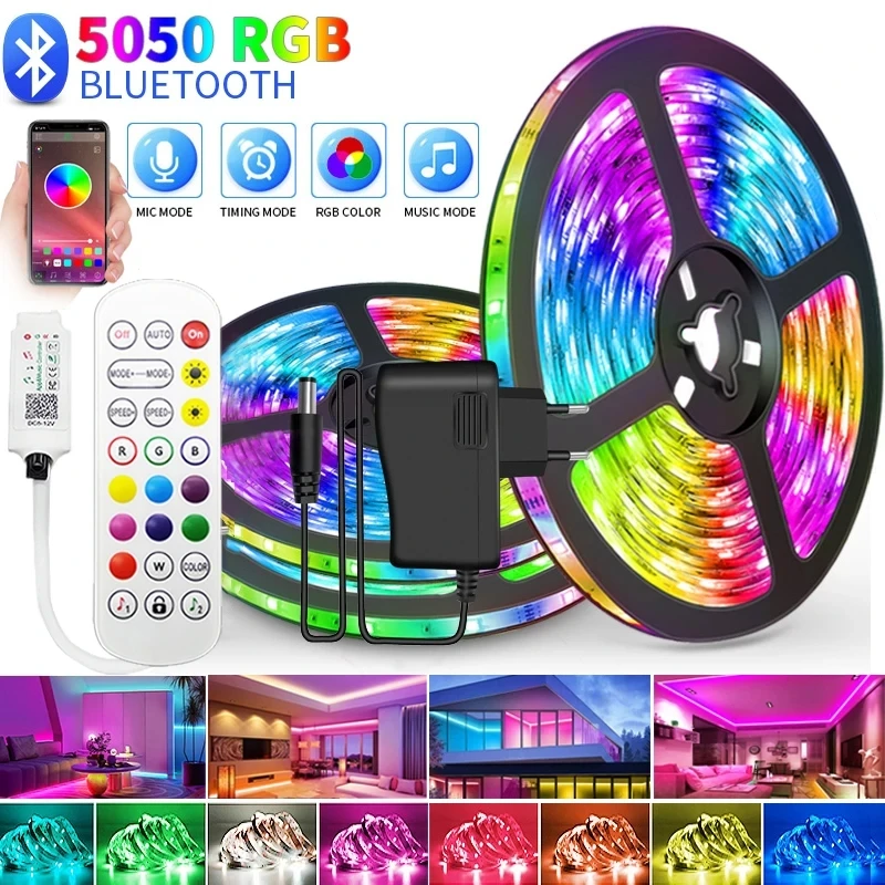 Led Strip Light 5050 RGB LED Lights Wifi Bluetooth APP Control Color Changing Flexible Lamp Tape for TV Backlights Room Decor
Led Strip Light 5050 RGB LED Lights Wifi Bluetooth APP Control Color Changing Flexible Lamp Tape for TV Backlights Room Decor