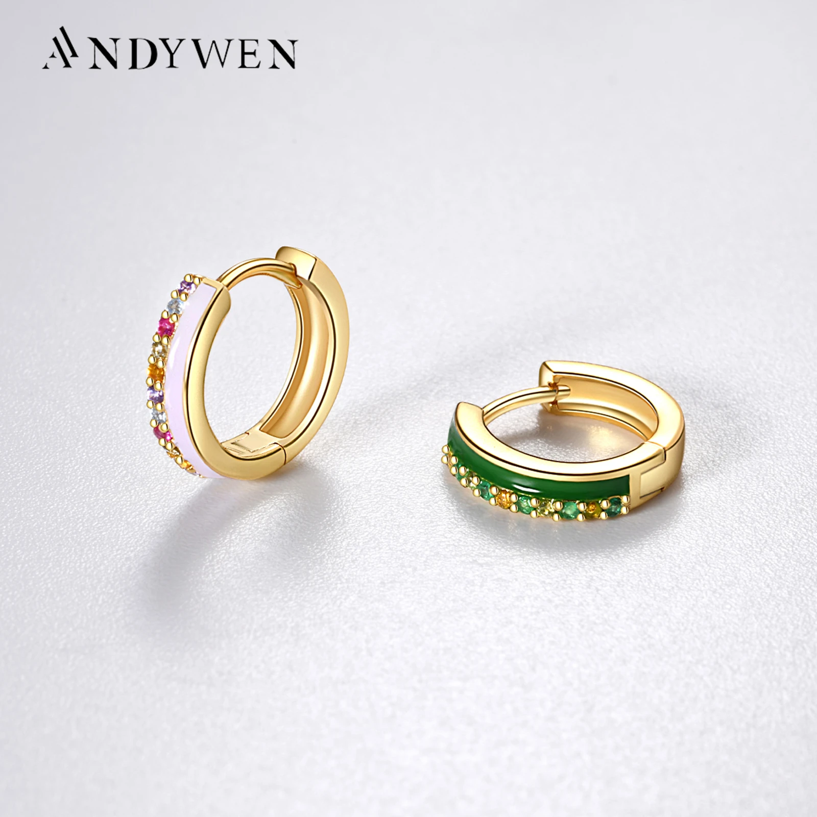 ANDYWEN 925 Sterling Silver Gold Single Zircon Pave Huggies Enamel Purple Green Circle Women Party Spring Wedding Gift Jewels
ANDYWEN 925 Sterling Silver Gold Single Zircon Pave Huggies Enamel Purple Green Circle Women Party Spring Wedding Gift Jewels