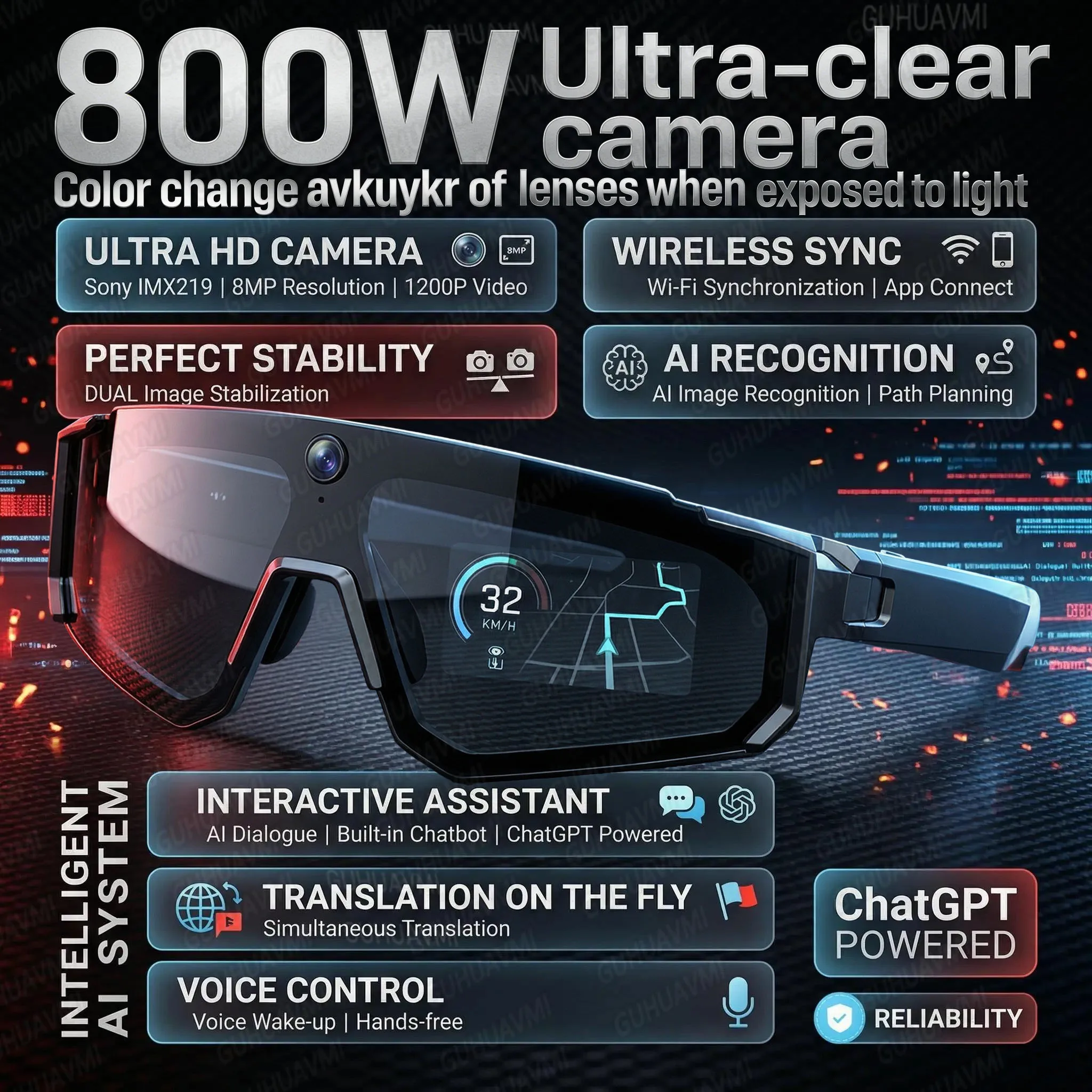 Smart AI Glasses 1200P HD Camera WiFi Video Recorder Anti Shake Polarized Sunglasses Voice Translation Bluetooth Sport Eyewear
Smart AI Glasses 1200P HD Camera WiFi Video Recorder Anti Shake Polarized Sunglasses Voice Translation Bluetooth Sport Eyewear