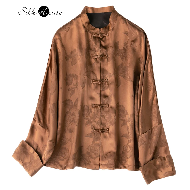 Women's Autumn Fashion New 45MM 100% Natural Mulberry Silk Fragrance Cloud Yarn Stand Collar Long Sleeve New Chinese Style Shirt
Women's Autumn Fashion New 45MM 100% Natural Mulberry Silk Fragrance Cloud Yarn Stand Collar Long Sleeve New Chinese Style Shirt