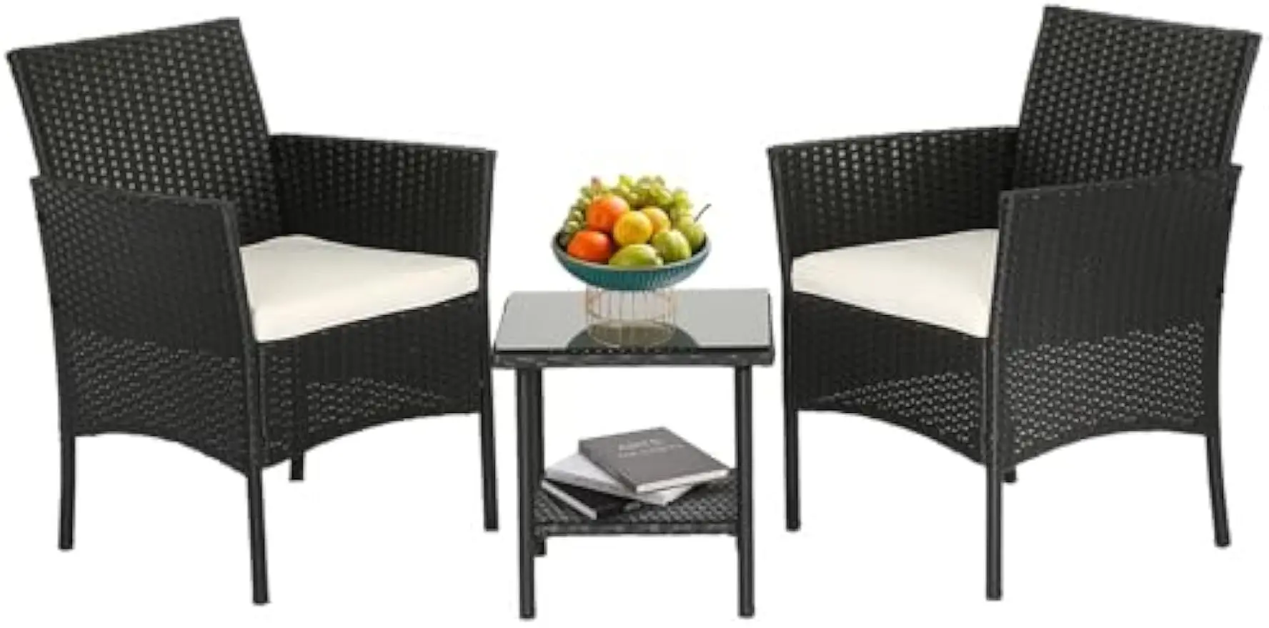 Outdoor Rattan Furniture Set of 3 Chairs with Coffee Table, Black - Patio, Poolside, Yard
Outdoor Rattan Furniture Set of 3 Chairs with Coffee Table, Black - Patio, Poolside, Yard