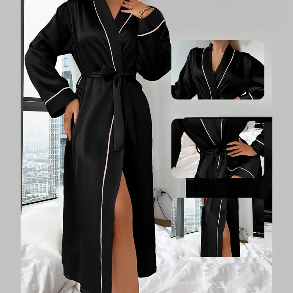 Womens Home Clothes Sexy Nightgown Long Sleeves Thin Pajamas Silky 4color LaceUp Women's V Neck Robe With Belt Women's Sleepwear
Womens Home Clothes Sexy Nightgown Long Sleeves Thin Pajamas Silky 4color LaceUp Women's V Neck Robe With Belt Women's Sleepwear