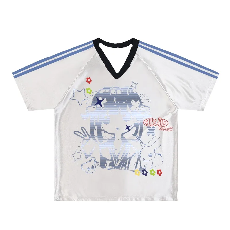 American retro quick drying printed T-shirt, unisex V-neck loose casual top, fashionable street V-neck T-shirt
American retro quick drying printed T-shirt, unisex V-neck loose casual top, fashionable street V-neck T-shirt