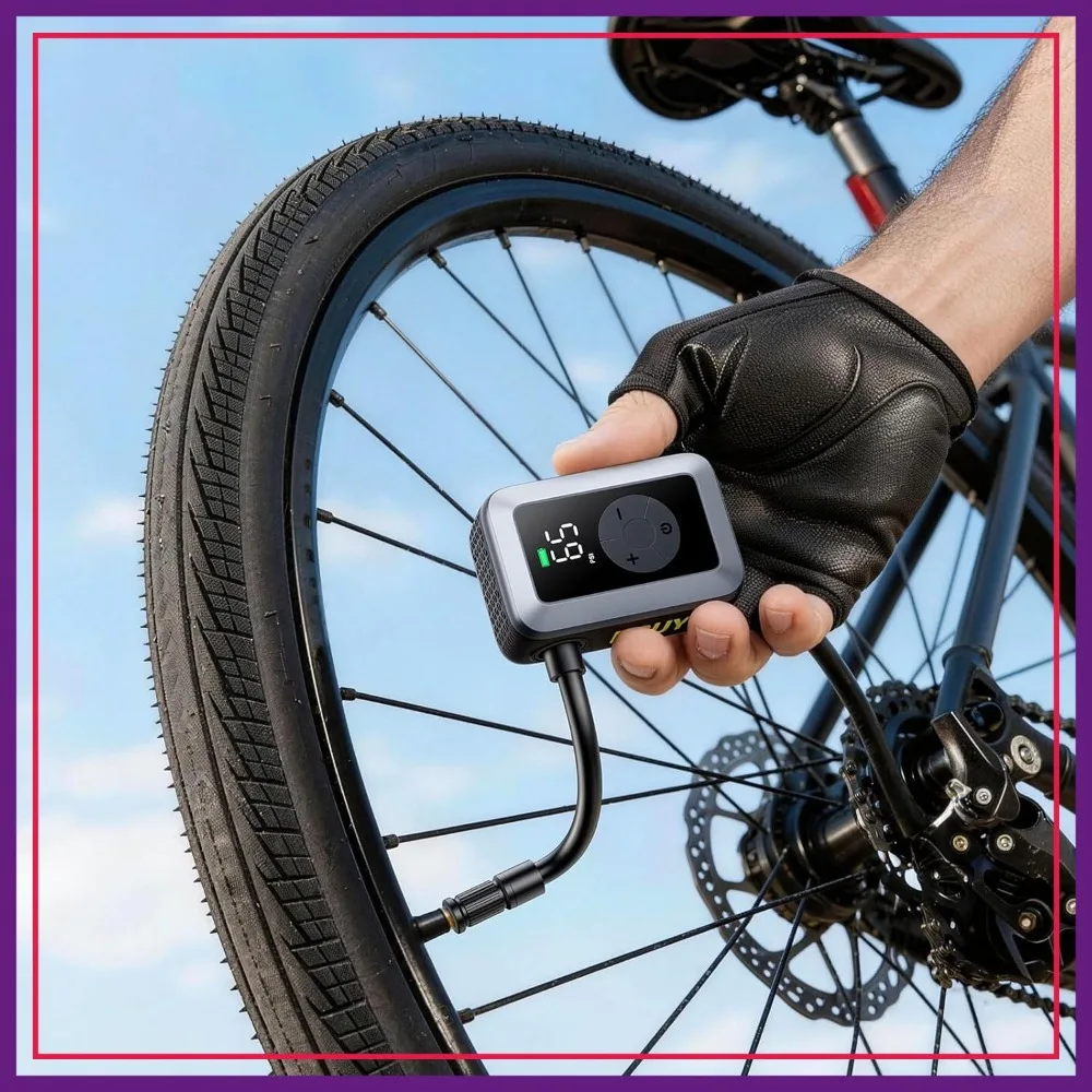 120PSI Portable Electric Bicycle Air Pump with Digital Gauge & Auto-Stop, 20s Faster Inflation for Road Bike, Mountain Bike, E-Bike – Presta/Schrader Valve Compatible
120PSI Portable Electric Bicycle Air Pump with Digital Gauge & Auto-Stop, 20s Faster Inflation for Road Bike, Mountain Bike, E-Bike – Presta/Schrader Valve Compatible