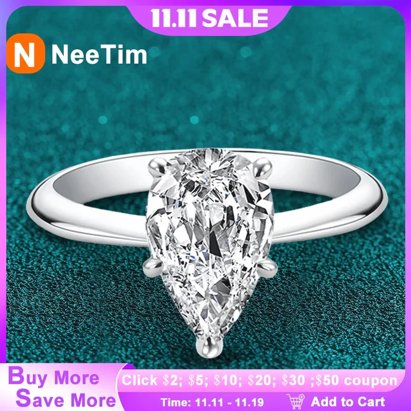 NeeTim 2,0 карата, муассанит с каплями воды, стерлинговое серебро S925, обручальные кольца с бриллиантами грушевидной огранки для женщин, обручальное кольцо с обещанием
NeeTim 2,0 карата, муассанит с каплями воды, стерлинговое серебро S925, обручальные кольца с бриллиантами грушевидной огранки для женщин, обручальное кольцо с обещанием