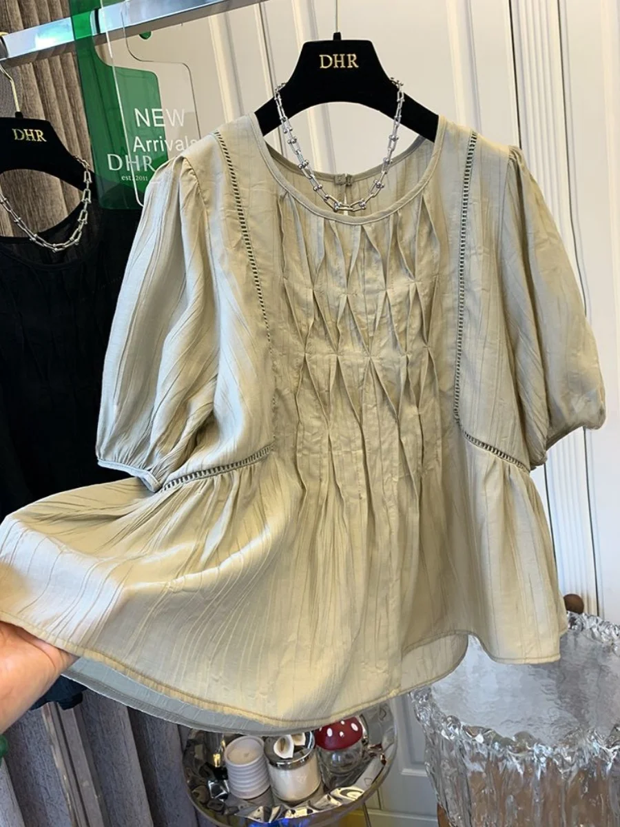 plus Size Bubble Sleeve Shirt Women's Loose Meat Concealing Shirt Summer Casual Style Polyester Fiber round Neck Short Sleeve
plus Size Bubble Sleeve Shirt Women's Loose Meat Concealing Shirt Summer Casual Style Polyester Fiber round Neck Short Sleeve