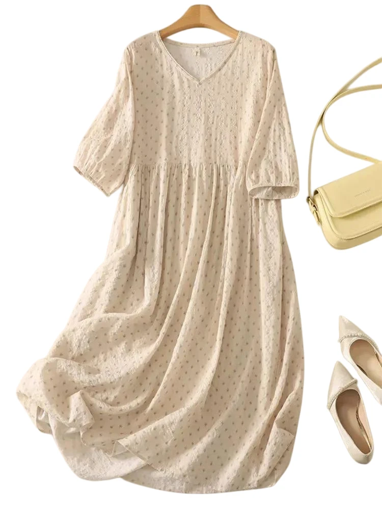 Literary Casual Loose Women Dresses 2025 New Summer Floral Print V-Neck Half Sleeve Female Midi Dress Holiday Beach Sundress
Literary Casual Loose Women Dresses 2025 New Summer Floral Print V-Neck Half Sleeve Female Midi Dress Holiday Beach Sundress