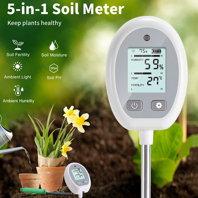 P503 5-in-1 Soil Meter PH and Humidity Detector Nutrient and Moisture Tester for Garden Greenhouse Vegetable Plant Soil Detector
P503 5-in-1 Soil Meter PH and Humidity Detector Nutrient and Moisture Tester for Garden Greenhouse Vegetable Plant Soil Detector