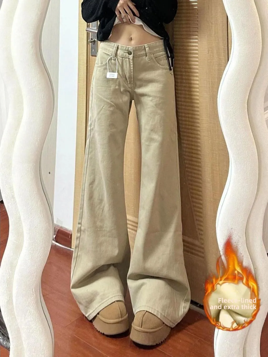 Джинсы женские джинсовые с высокой талией, широкими штанинами, на флисовой подкладке, осенне-зимние, в американском стиле, стройнящие, длиной в пол, расклешенные
Джинсы женские джинсовые с высокой талией, широкими штанинами, на флисовой подкладке, осенне-зимние, в американском стиле, стройнящие, длиной в пол, расклешенные