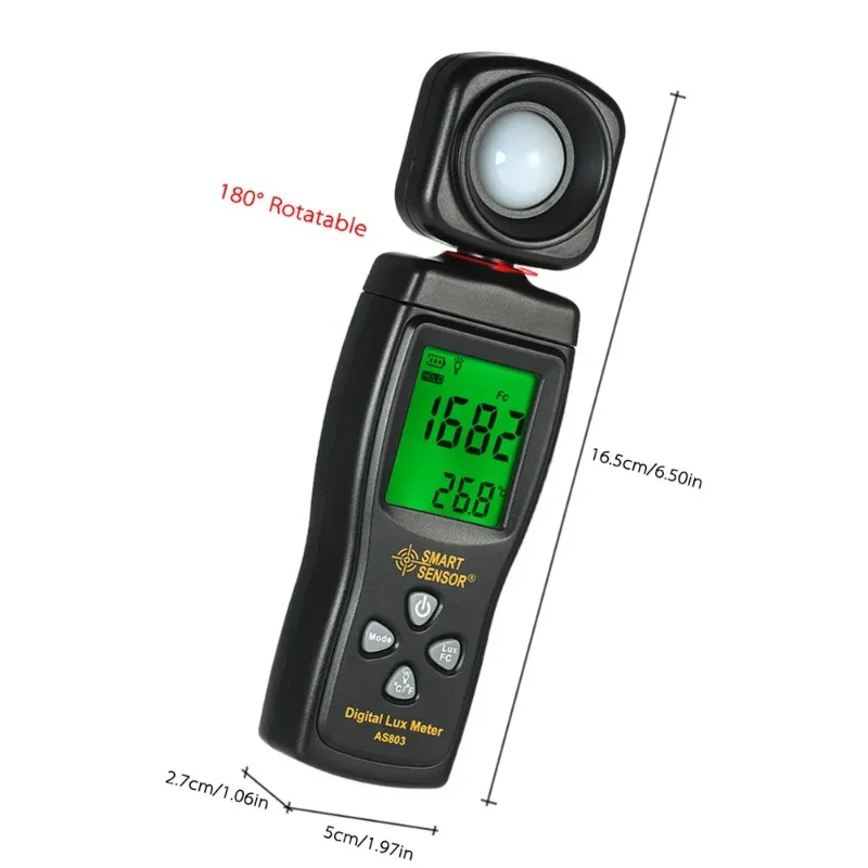 AS803 Mini Digital Lux Meter LCD Display Handheld Illuminometer Luminometer Photometer Luxmeter Light Meter 0-200000 Lux