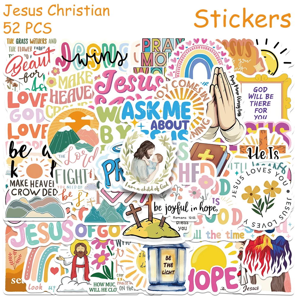 52pcs Jesus Christian Stickers Decals For Laptop Notebook Luggage Skateboard Guitar DIY Cartoon Aesthetic Waterproof Stickers
52pcs Jesus Christian Stickers Decals For Laptop Notebook Luggage Skateboard Guitar DIY Cartoon Aesthetic Waterproof Stickers
