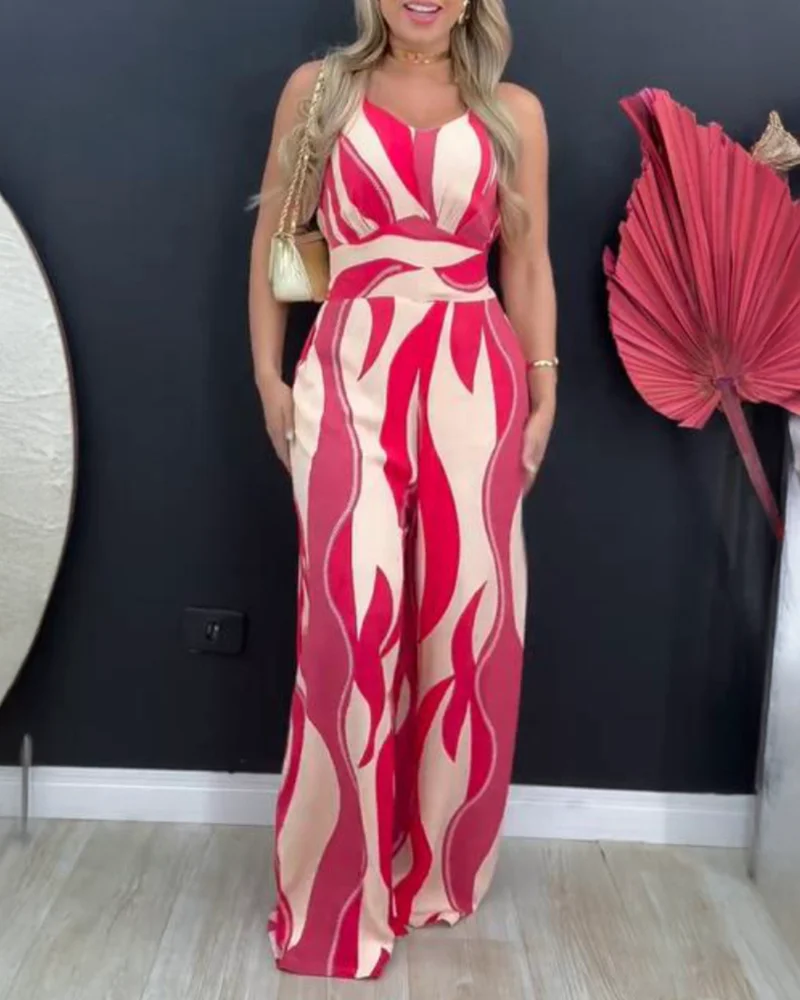 Women Geometric Print Casual Thick Strap Shirred Wide Leg Jumpsuits Femme V-Neck Sleeveless Overalls With Pockets Party Outfits
Women Geometric Print Casual Thick Strap Shirred Wide Leg Jumpsuits Femme V-Neck Sleeveless Overalls With Pockets Party Outfits