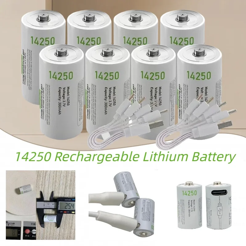 14250 3.7V 300mAh Rechargeable Lithium Battery USB Rechargeable Sensor Battery - Red/Green Laser Pointer Battery with Free Cable
14250 3.7V 300mAh Rechargeable Lithium Battery USB Rechargeable Sensor Battery - Red/Green Laser Pointer Battery with Free Cable