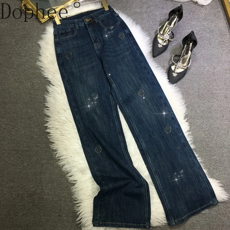 High Quality Embroidery Flowers Beads Women Denim Trousers New Autumn Wide Leg Straight Pants Mopping Floor Casual Blue Jeans
High Quality Embroidery Flowers Beads Women Denim Trousers New Autumn Wide Leg Straight Pants Mopping Floor Casual Blue Jeans