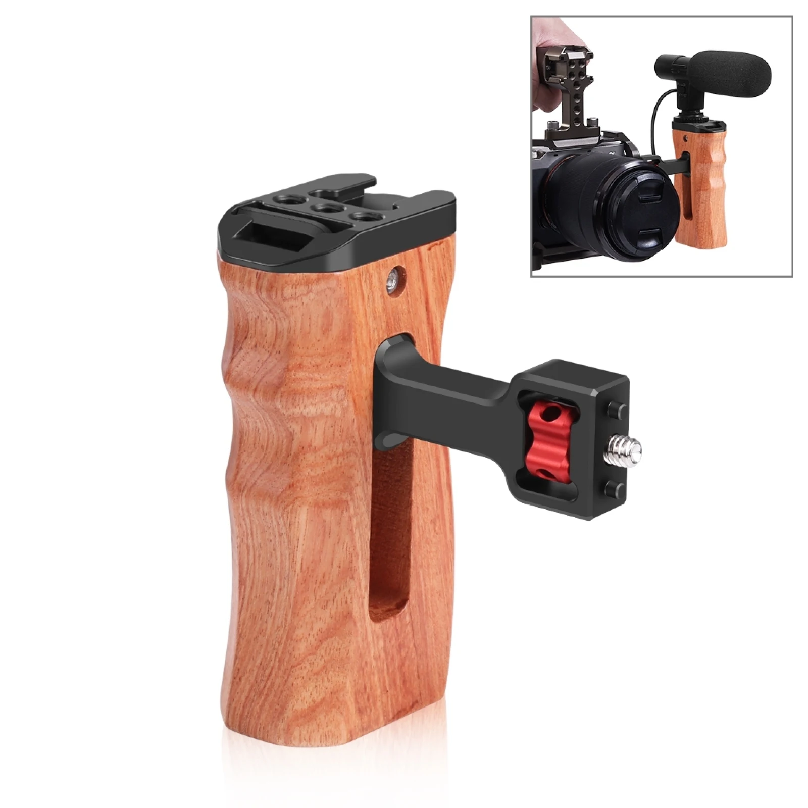 PULUZ Universal Camera Wooden Side Handle with 1/4 inch Screw / Threaded Holes & Cold Shoe Mount for Camera Cage Stabilizer
PULUZ Universal Camera Wooden Side Handle with 1/4 inch Screw / Threaded Holes & Cold Shoe Mount for Camera Cage Stabilizer