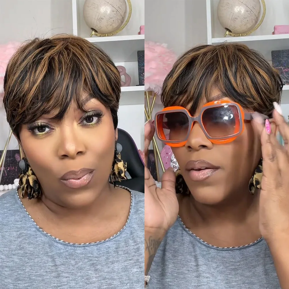 Real Human Hair Short Pixie Cut Wig With Bangs, Short Layered Wig Brazilian Virgin Straight Glueless Wig Color #1B/30 Suitable for all women
Real Human Hair Short Pixie Cut Wig With Bangs, Short Layered Wig Brazilian Virgin Straight Glueless Wig Color #1B/30 Suitable for all women