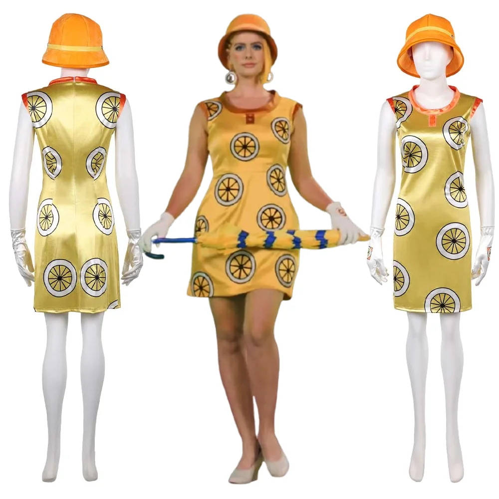 Miss Valentine Mikita Cosplay Costume Lemon Print Dress Adult Women Orange Bucket Hat Gloves Halloween Carnival Fancy Disguise
Miss Valentine Mikita Cosplay Costume Lemon Print Dress Adult Women Orange Bucket Hat Gloves Halloween Carnival Fancy Disguise