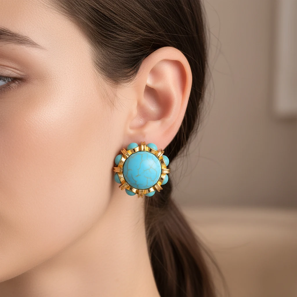 Vintage Round Turquoise Earrings for Women 18K Gold Plated Ear Stud Elegant Jewelry Accessories Gift for Banquet Birthday Daily
Vintage Round Turquoise Earrings for Women 18K Gold Plated Ear Stud Elegant Jewelry Accessories Gift for Banquet Birthday Daily
