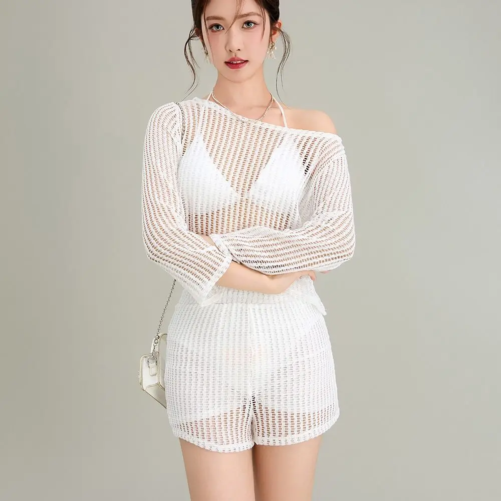 Свободный купальник-пуловер с длинными рукавами, пляжная одежда, вязаный крючком, с ажурными вставками, защита от солнца, комплект из трех предметов
Свободный купальник-пуловер с длинными рукавами, пляжная одежда, вязаный крючком, с ажурными вставками, защита от солнца, комплект из трех предметов