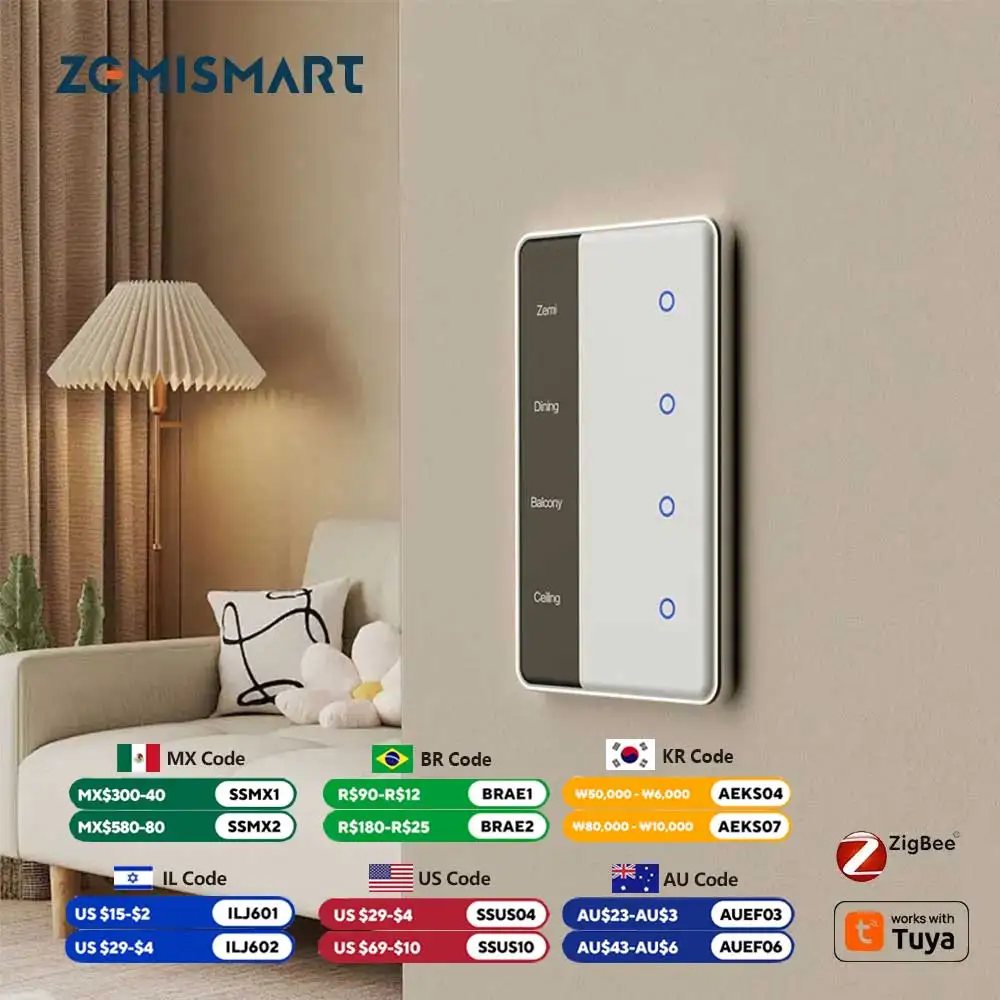 Zemismart DIY Name Switch Zigbee Smart Touch Light US Switches Works with Tuya Home Assistant Alexa Google Home Via M6 Hub
Zemismart DIY Name Switch Zigbee Smart Touch Light US Switches Works with Tuya Home Assistant Alexa Google Home Via M6 Hub