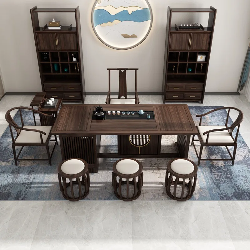 New Chinese tea table and chair combination solid wood modern tea brewing table household ebony tea table
New Chinese tea table and chair combination solid wood modern tea brewing table household ebony tea table