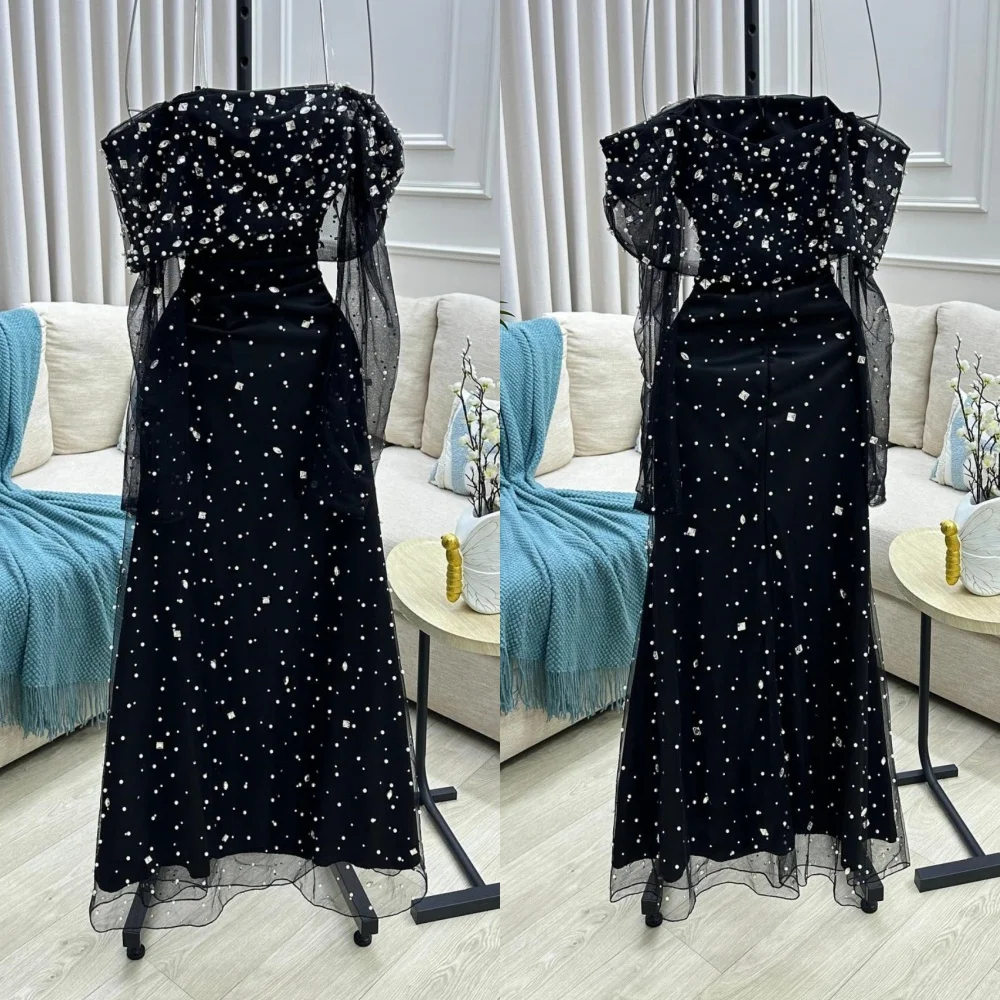 Customized Simple Sequined Pleat A-line Off-the-shoulder Long Dresses Bespoke Occasion Party Formal Exquisite 
Customized Simple Sequined Pleat A-line Off-the-shoulder Long Dresses Bespoke Occasion Party Formal Exquisite