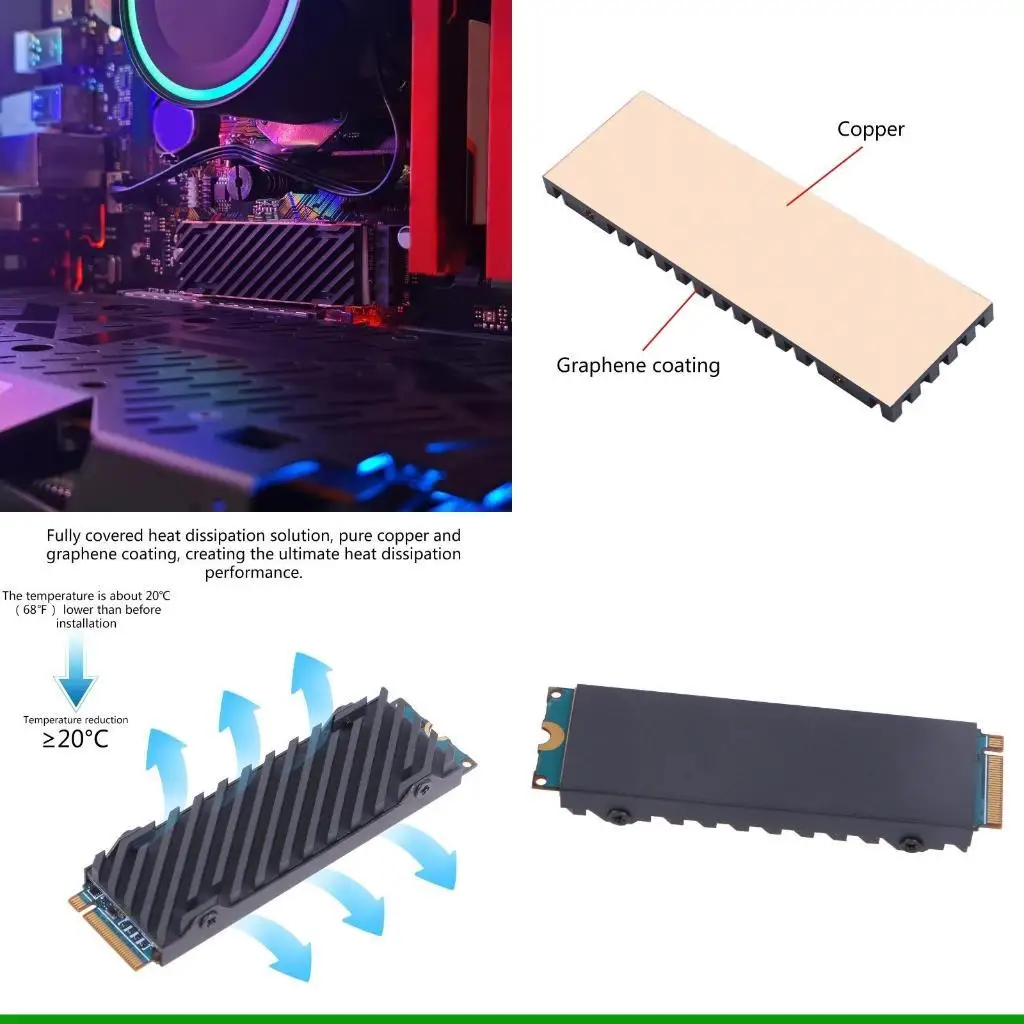 U55C Copper for M.2 NGFF Heatsink for Cooling for M.2 NVME 2280 SSD Radiator for Enterprise-Class Server SSD
U55C Copper for M.2 NGFF Heatsink for Cooling for M.2 NVME 2280 SSD Radiator for Enterprise-Class Server SSD
