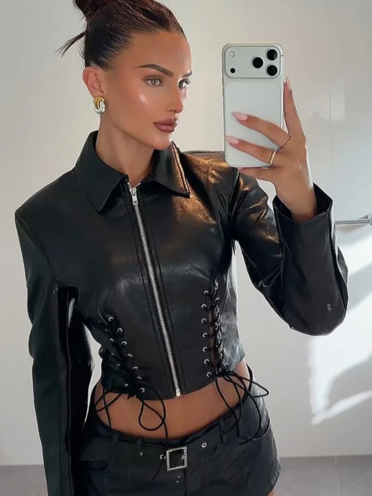 Black Leather 2 Piece Sets Women Chic Lace Up Cropped Jacket High Waist Slim Fit Shorts Suits 2026 Lady Daily Commute Outerwear
Black Leather 2 Piece Sets Women Chic Lace Up Cropped Jacket High Waist Slim Fit Shorts Suits 2026 Lady Daily Commute Outerwear