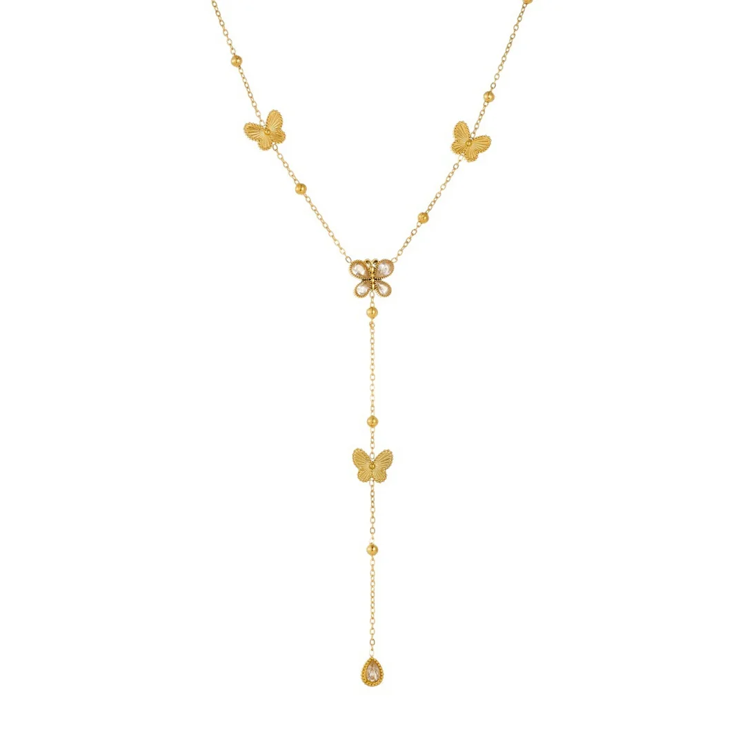 Punk Statement Zirconia Butterfly Charm Pendant Female Gold Color Stainless Steel Long Bead Chain Necklace for Women Jewelry
Punk Statement Zirconia Butterfly Charm Pendant Female Gold Color Stainless Steel Long Bead Chain Necklace for Women Jewelry