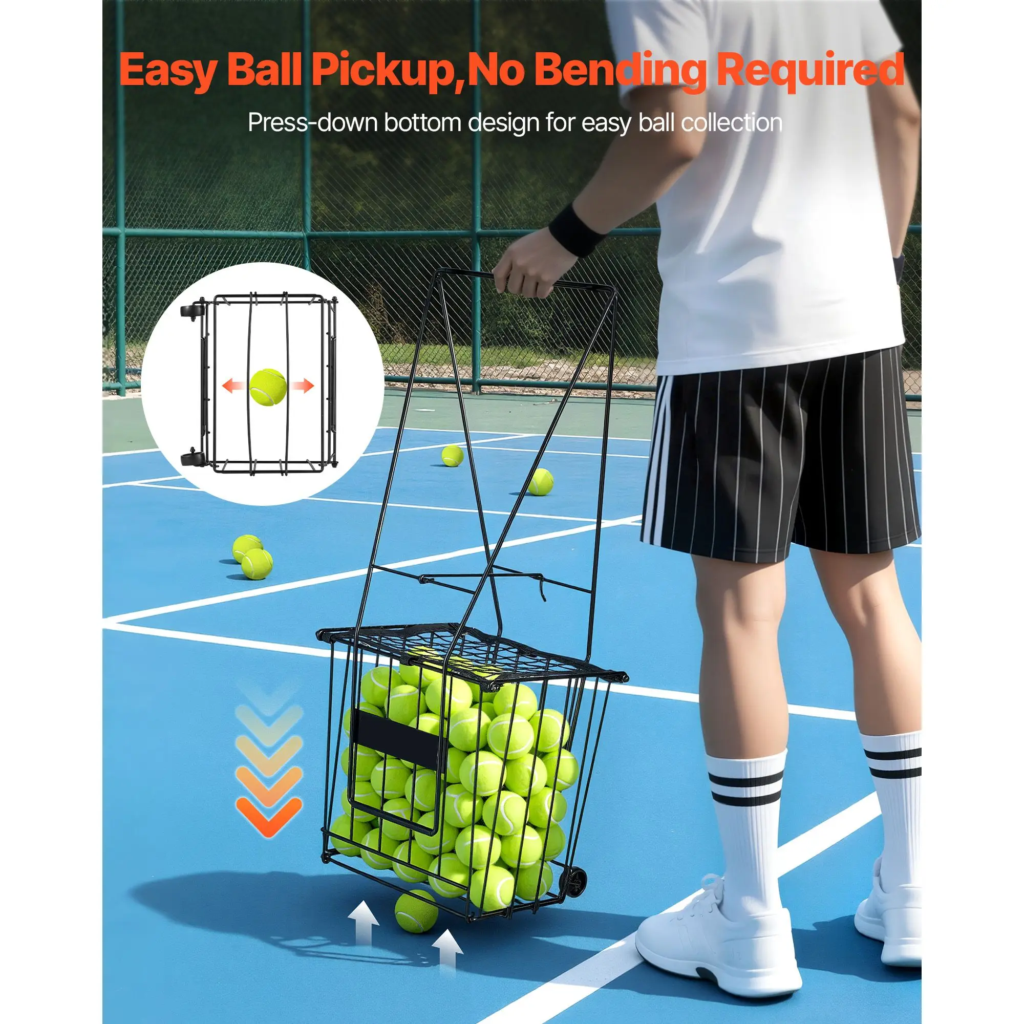 Tennis Ball Hopper, Holds 75 Tennis Balls, Pickleball Basket Cart with Wheels for Easy Pick Up, Portable Pickleball Caddy with Heavy-Duty Construction, Handle, for Training Carrying Storage
Tennis Ball Hopper, Holds 75 Tennis Balls, Pickleball Basket Cart with Wheels for Easy Pick Up, Portable Pickleball Caddy with Heavy-Duty Construction, Handle, for Training Carrying Storage