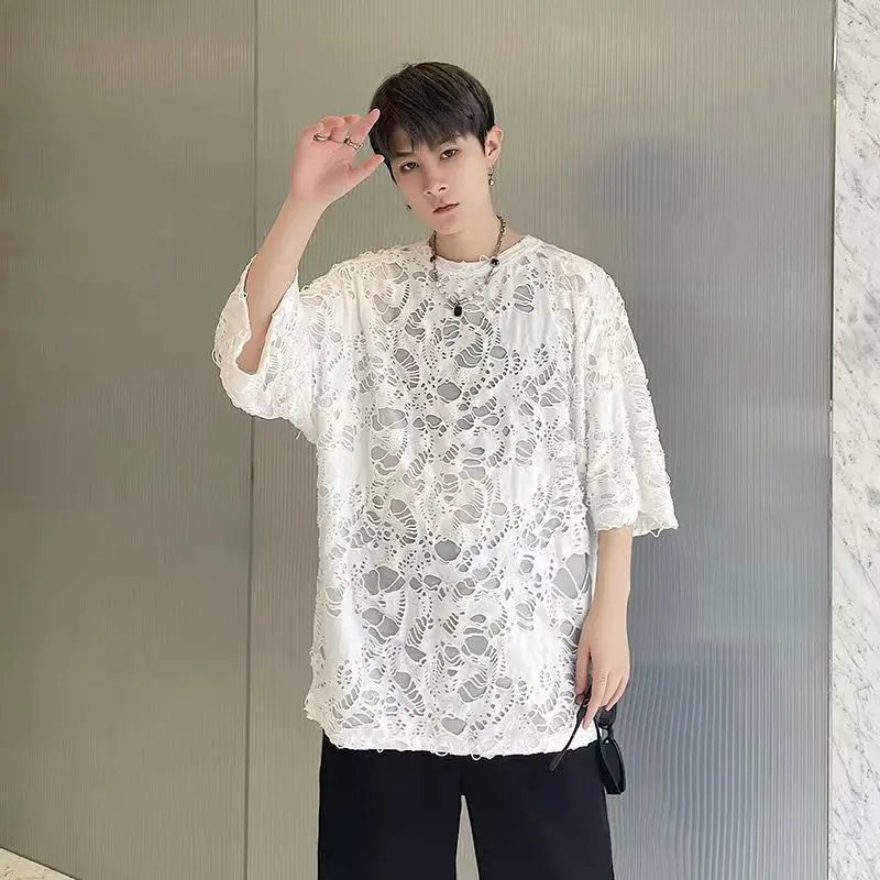 Summer Tops Tees Men's Loose Plus Size Short Sleeved T-shirt High Street Round Neck Hollow Out Solid Color T Shirt
Summer Tops Tees Men's Loose Plus Size Short Sleeved T-shirt High Street Round Neck Hollow Out Solid Color T Shirt