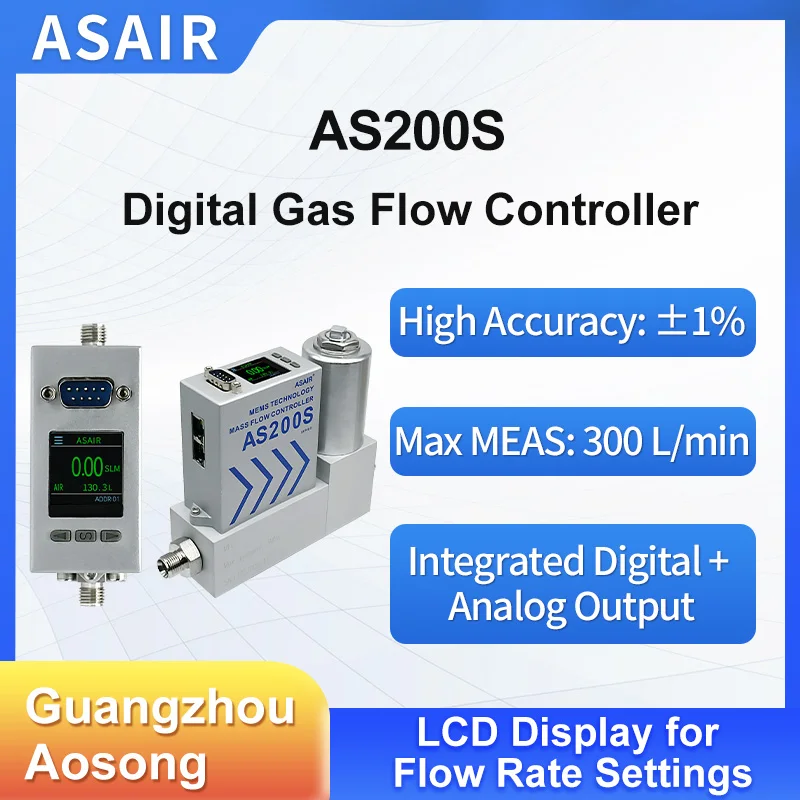 Aluminum Alloy High Precision Digital Gas Mass Flow Controller Air Gas Flowmeter AS200S
Aluminum Alloy High Precision Digital Gas Mass Flow Controller Air Gas Flowmeter AS200S