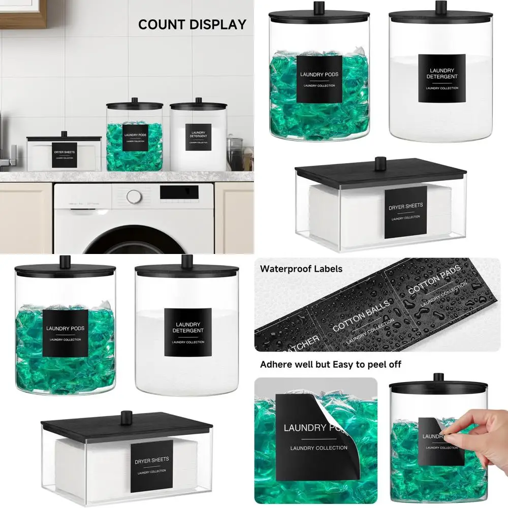 Laundry Room Storage Set: 3 Glass Jars with Bamboo Lids and Labels for Detergent and Pods Organization
Laundry Room Storage Set: 3 Glass Jars with Bamboo Lids and Labels for Detergent and Pods Organization