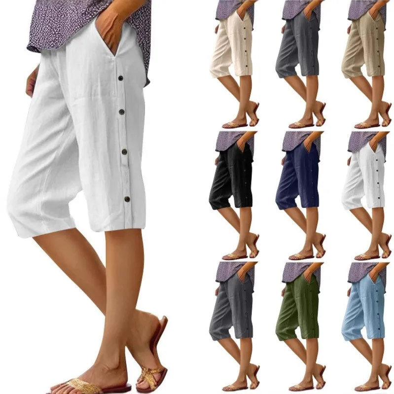 Women's Baggy Pants Cotton Linen High Waist Trousers Elastic Waist Crop Pants Knee Length Capri Pants Solid Color Black White
Women's Baggy Pants Cotton Linen High Waist Trousers Elastic Waist Crop Pants Knee Length Capri Pants Solid Color Black White