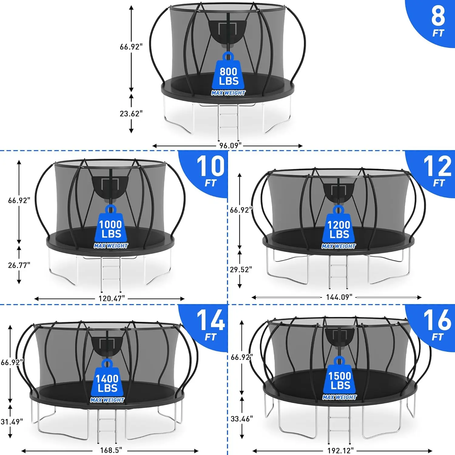 12FT Outdoor Trampoline 1500LBS with Light Sprinkler Socks Enclosure Ladder Curved Poles Customized for Safe Fun Exercise
12FT Outdoor Trampoline 1500LBS with Light Sprinkler Socks Enclosure Ladder Curved Poles Customized for Safe Fun Exercise