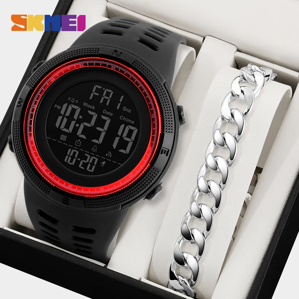 SKMEI мужские и женские водонепроницаемые электронные наручные часы и браслет, многофункциональные цифровые часы с большим циферблатом, спортивные часы на открытом воздухе
SKMEI мужские и женские водонепроницаемые электронные наручные часы и браслет, многофункциональные цифровые часы с большим циферблатом, спортивные часы на открытом воздухе