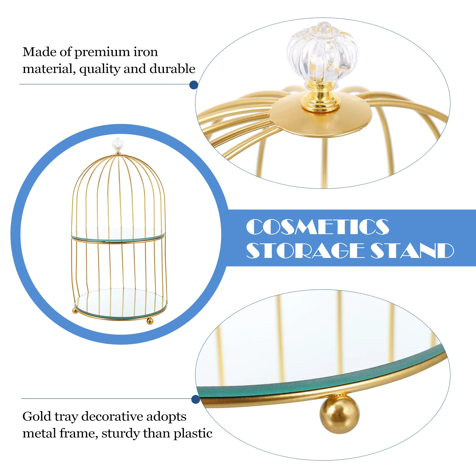 Mirror Finish Bird Cage Shaped Storage Rack Gold Metal Makeup Organizer For Dresser Vanity Bathroom Multi-Functional Iron 
Mirror Finish Bird Cage Shaped Storage Rack Gold Metal Makeup Organizer For Dresser Vanity Bathroom Multi-Functional Iron