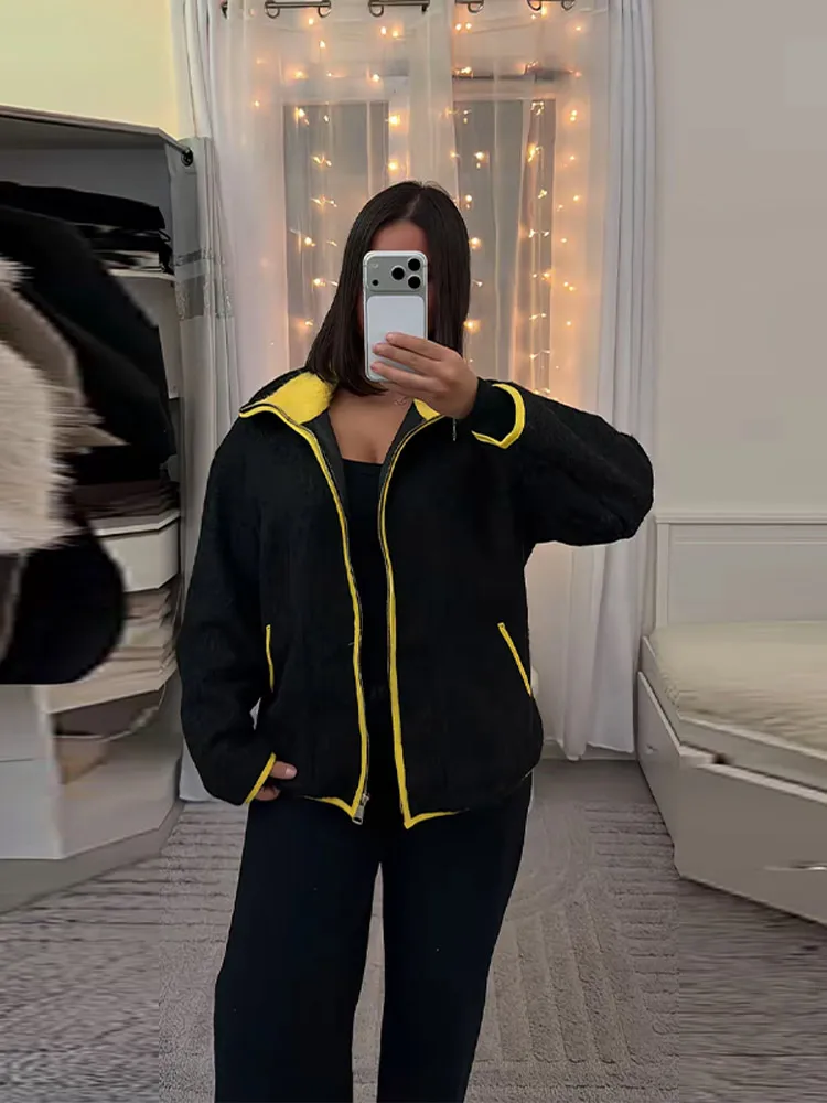 Women's Spring Coat Contrasting Fashion Pockets Casual Long Sleeve Zipper Female Loose Jacket Clothing Streetwear 2026 New
Women's Spring Coat Contrasting Fashion Pockets Casual Long Sleeve Zipper Female Loose Jacket Clothing Streetwear 2026 New 