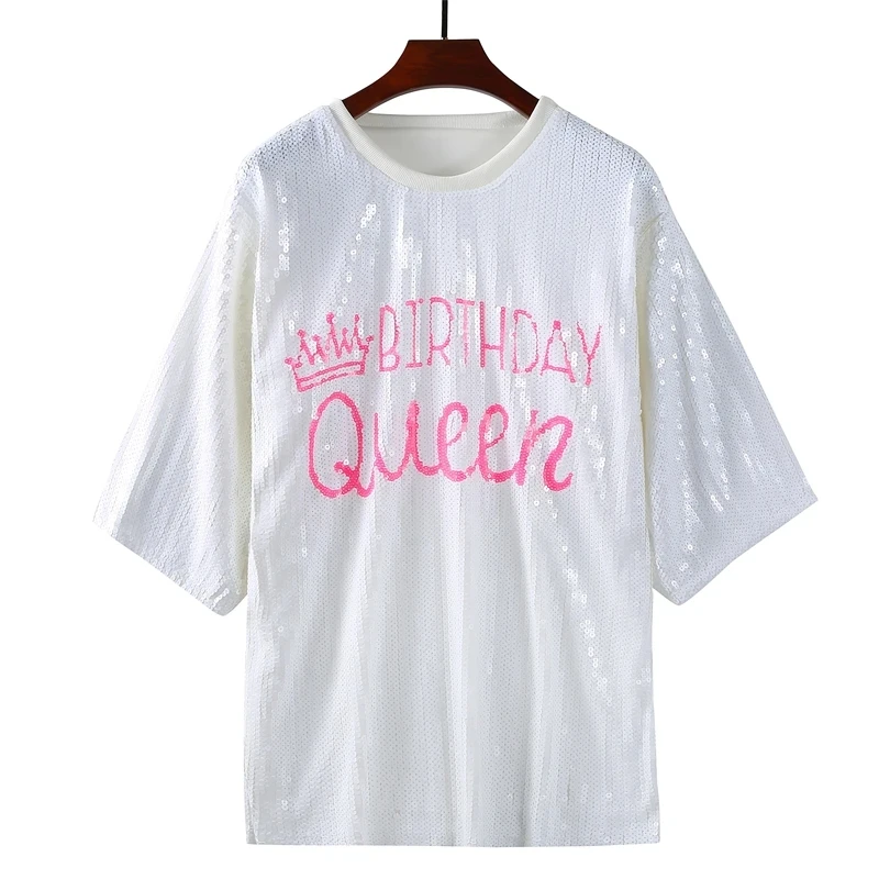 Summer New Design Sequins Geometric Round Neck Short Sleeve T-Shirt Women's Loose Letter High Quality Streetwear Straight Tops
Summer New Design Sequins Geometric Round Neck Short Sleeve T-Shirt Women's Loose Letter High Quality Streetwear Straight Tops