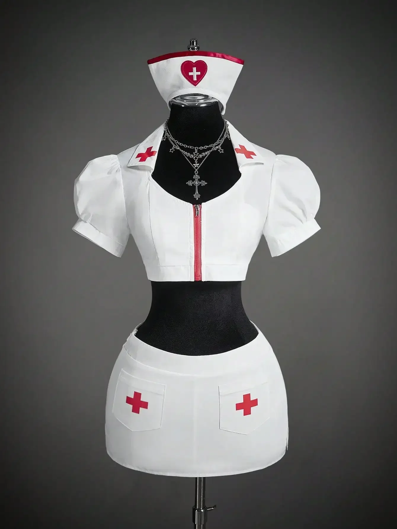 ICON Women's Halloween Nurse Costume Set, Cross Decor Short Sleeve Cropped Zip-Up Top And Low-Waist Mini Skirt, Bodycon Sexy Co
ICON Women's Halloween Nurse Costume Set, Cross Decor Short Sleeve Cropped Zip-Up Top And Low-Waist Mini Skirt, Bodycon Sexy Co