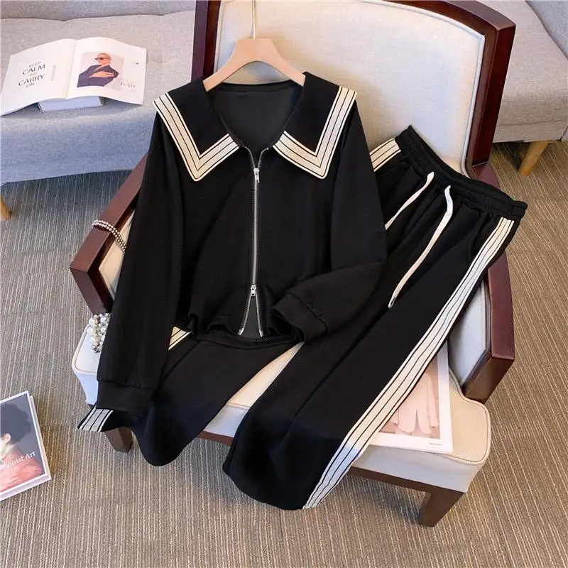Cotton Two-piece Set For Women Navy Collar Cardigan Tops And Wide Leg Pants Female Large Size Summer Black Stripe Matching Suits
Cotton Two-piece Set For Women Navy Collar Cardigan Tops And Wide Leg Pants Female Large Size Summer Black Stripe Matching Suits