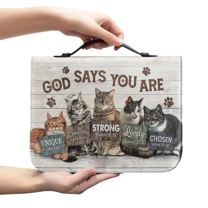God Says You Cats Pattern Personalized Print Church Bible Cover Case PU Handbags Study Book Holy Storage Boxes For Women
God Says You Cats Pattern Personalized Print Church Bible Cover Case PU Handbags Study Book Holy Storage Boxes For Women