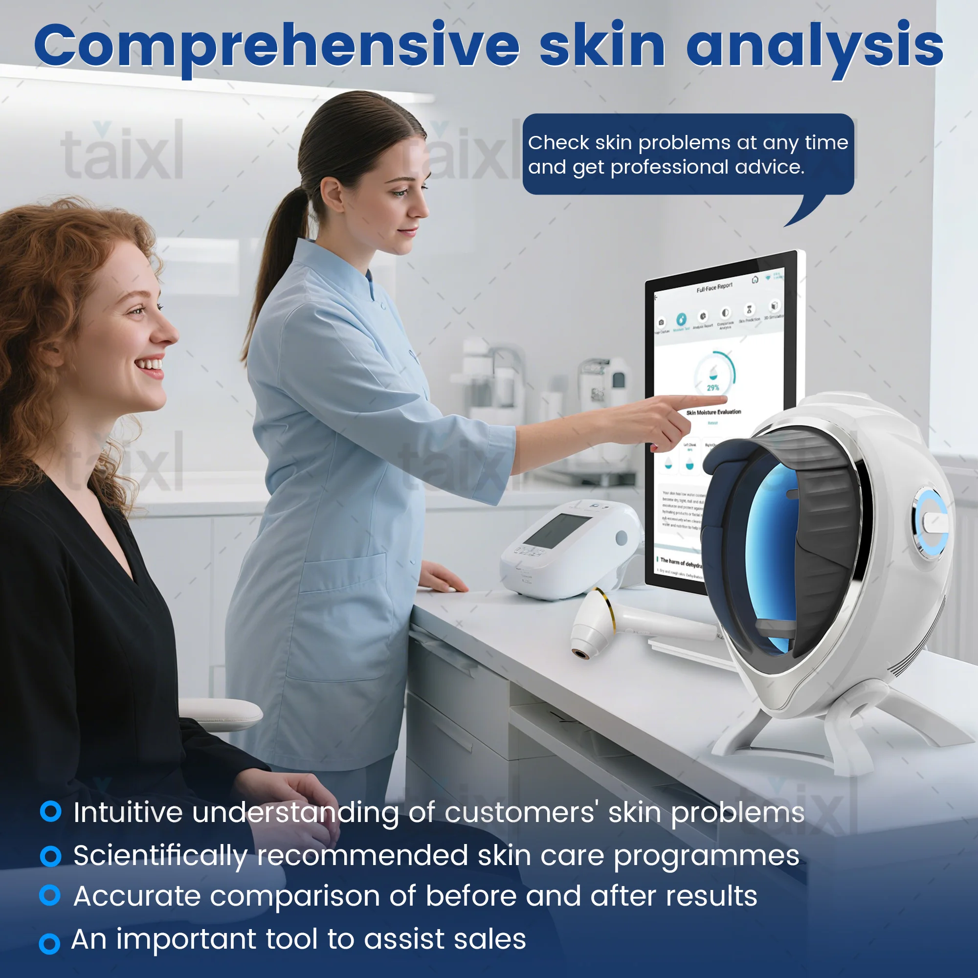 3D Facial Skin Analyzer AI Comprehensive Skin Analysis and Problem Diagnosis 8 Spectra 36 Million Industrial-Grade Pixels
3D Facial Skin Analyzer AI Comprehensive Skin Analysis and Problem Diagnosis 8 Spectra 36 Million Industrial-Grade Pixels