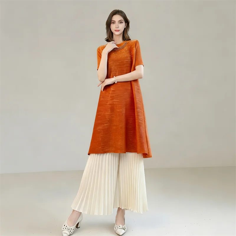 Miyake Pleated Women's Casual Dress 2026 New Japanese Design Solid Color Beaded Round Neck Short-sleeved Elegant Spring Skirt
Miyake Pleated Women's Casual Dress 2026 New Japanese Design Solid Color Beaded Round Neck Short-sleeved Elegant Spring Skirt