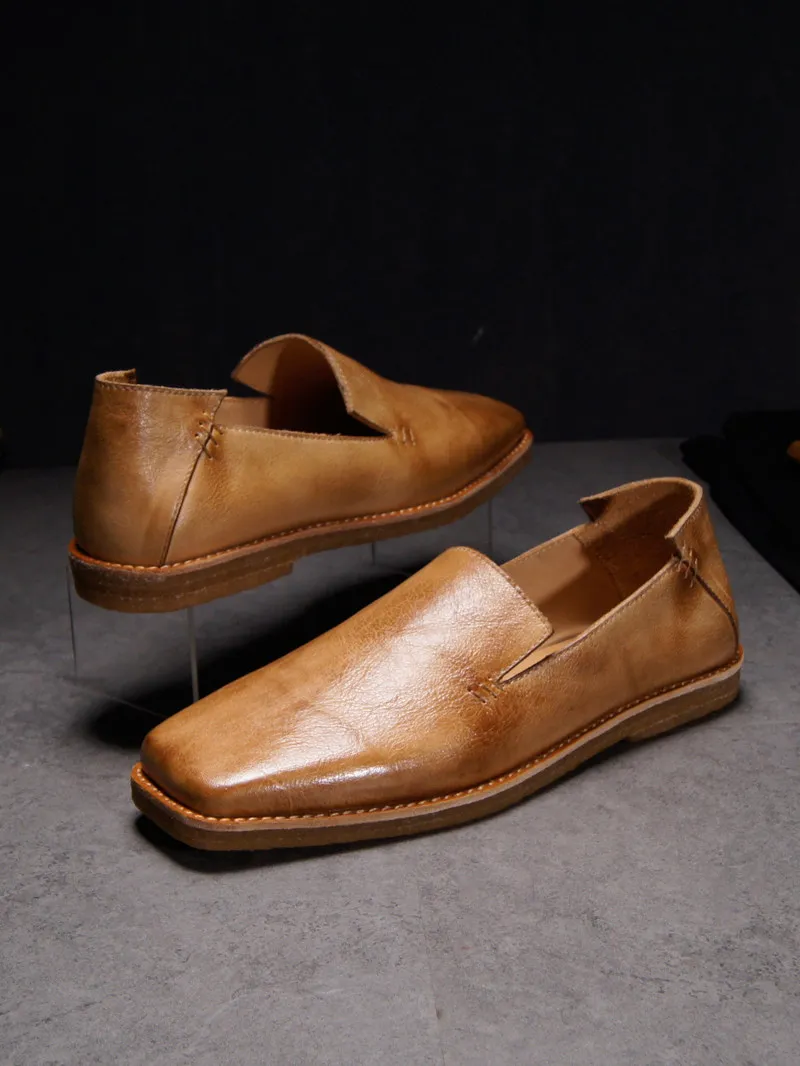 Handmade Loafers Men's Vegetable Tanned Cowhide Minimalist Square-toed Casual Leather Shoes Slip-on Driving Shoes
Handmade Loafers Men's Vegetable Tanned Cowhide Minimalist Square-toed Casual Leather Shoes Slip-on Driving Shoes