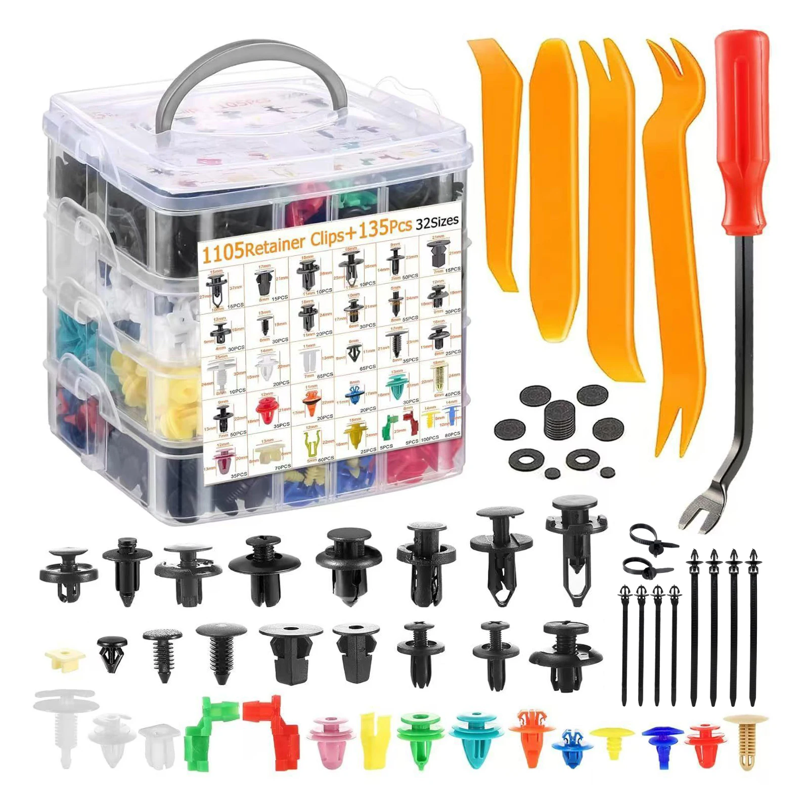 1240Pcs Car Retainer Clips Fasteners Kit 32 Most Popular Sizes Fender Retainer Clips Car Rivet Clips Kit with Fastener Remover
1240Pcs Car Retainer Clips Fasteners Kit 32 Most Popular Sizes Fender Retainer Clips Car Rivet Clips Kit with Fastener Remover